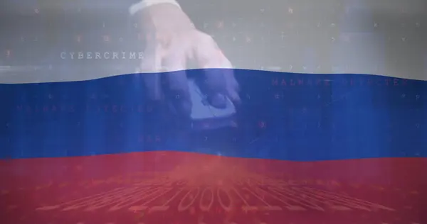 Image Hand Caucasian Male Hacker Flag Russia Digitally Generated Image — Stock Photo, Image