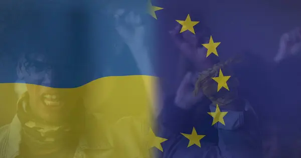 Image Flag Ukraine European Union African American Male Protester Ukraine — Stock Photo, Image