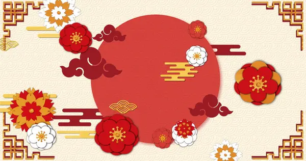 赤い背景に中国のパターンと装飾のイメージ 中国の新年 お祭り お祝い 伝統の概念デジタル生成イメージ — ストック写真