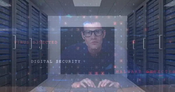 Bild Cyberattack Varningstext Och Siffror Bearbetning Över Manliga Hackare Och — Stockfoto