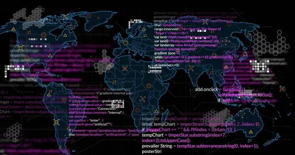 Immagine Marcatori Elaborazione Dati Sulla Mappa Del Mondo Interfaccia Digitale — Foto Stock