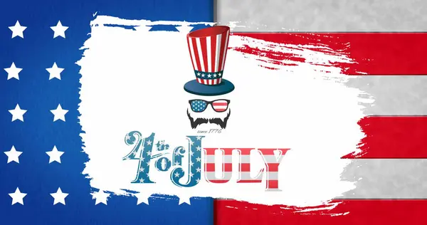 Bild Juli Text Med Ikoner Över Flaggan Usa Självständighetsdag Patriotism — Stockfoto