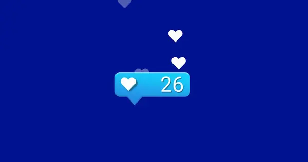 Herzsymbole Auf Sprechblase Mit Zunehmenden Zahlen Vor Blauem Hintergrund Social — Stockfoto