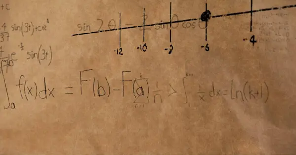 Цифровое Изображение Математических Уравнений Фигур Движущихся Экране Текстурированном Коричневом Фоне — стоковое фото