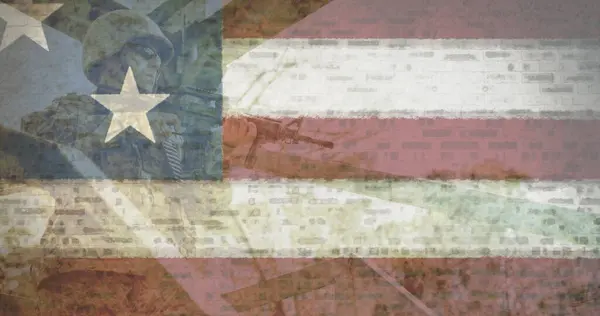 Изображение Солдата Пистолетом Над Американским Флагом Патриотизм Концепция Празднования Цифровом — стоковое фото