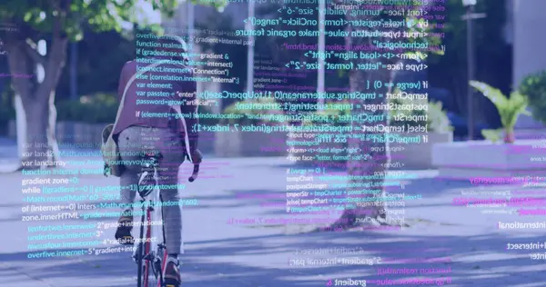 Bild Der Datenverarbeitung Über Den Afrikanisch Amerikanischen Geschäftsmann Der Fahrrad — Stockfoto