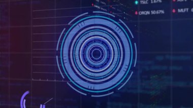 Kapsam taramasında veri işleme ve diyagramların animasyonu. Teknoloji, iş ve dijital arayüz kavramı dijital olarak oluşturulmuş video.