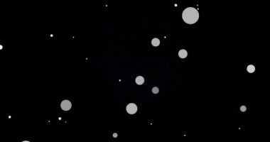 Siyah arka plana düşen beyaz lekelerin animasyonu. Küresel teknoloji, şablon ve dijital arayüz kavramı dijital olarak oluşturuldu.