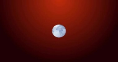 Kırmızı arkaplanda pembe şekiller üzerinde dünyanın animasyonu. Küresel teknoloji, bilgisayar ve dijital arayüz kavramı dijital olarak oluşturulmuş video.