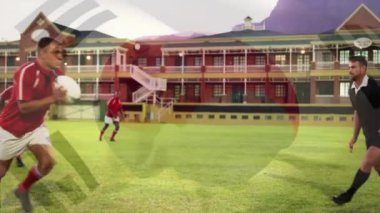 Çeşitli erkek rugby oyuncuları üzerinde Kore bayrağı animasyonu. Küresel spor, vatanseverlik ve dijital arayüz kavramı dijital olarak üretilen video.