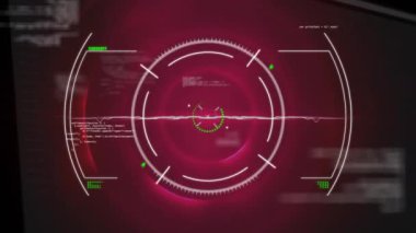 Karanlık arka planda tarama ve veri işleme animasyonları. Küresel finans, iş, bağlantılar, hesaplama ve veri işleme kavramı dijital olarak oluşturulmuş video.