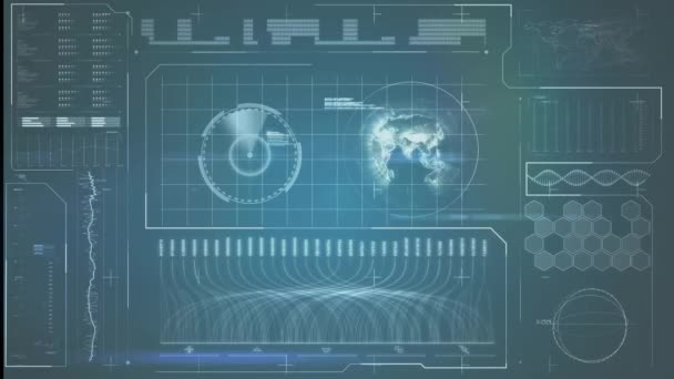 Animation Data Processing Blue Background Global Technology Computing Digital Interface — Vídeo de Stock