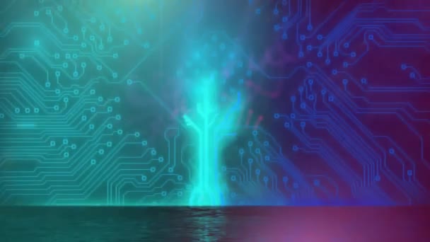 Animace Zářící Sítě Modrých Stromů Základní Desky Přes Růžová Modrá — Stock video