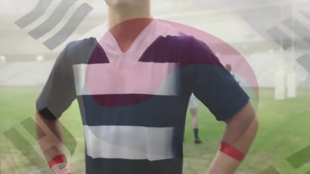 Animação Bandeira Coréia Sul Sobre Diversos Jogadores Rugby Campo Conceito — Vídeo de Stock