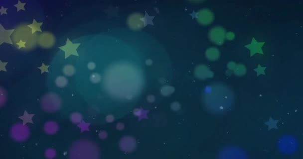 黒い背景の光スポットの上に雪と星のアニメーション 背景コンセプトをデジタル生成したビデオ — ストック動画