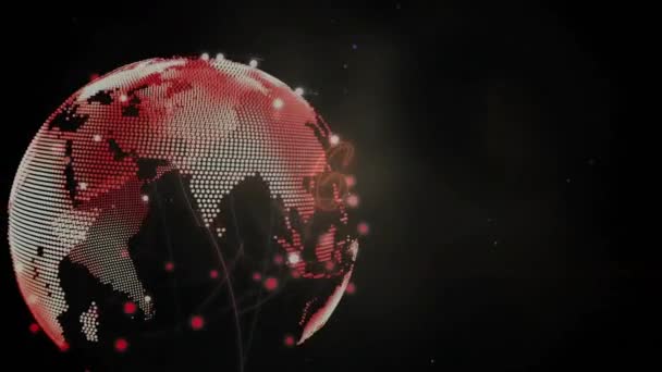 ブラックバックグラウンドで地球上の接続ネットワークのアニメーション グローバル接続 コンピューティング データ処理コンセプトデジタル生成ビデオ ロイヤリティフリーのストック動画