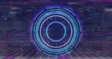 Dürbün ve veri işleme üzerinde mavi metin dairesel kapsamı resmi. Küresel bilim araştırmaları ve dijital arayüz konsepti dijital olarak oluşturulmuş görüntü.