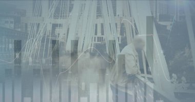 Yoğun şehrin finansal veri işleme görüntüsü. iş, dijital arayüz ve veri işleme kavramı dijital olarak oluşturulmuş görüntü.