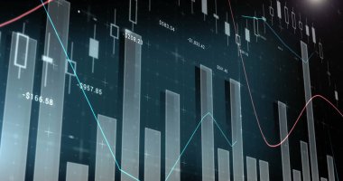 İstatistik ve finansal veri işleme ile posta simgelerinin resmi. küresel sosyal medya, iş dünyası, dijital arayüz, teknoloji ve ağ konsepti dijital olarak oluşturuldu.