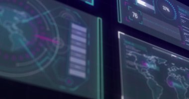 Siyah arkaplanda veri işleme üzerinden dijital insan görüntüsü. Küresel bilim, bilgisayar ve dijital arayüz kavramı dijital olarak oluşturulmuş görüntü.