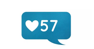 Artan sayıların dijital görüntüsü ve beyaz arkaplan 4k üzerindeki mavi sohbet kutusunun içindeki kalp simgesi