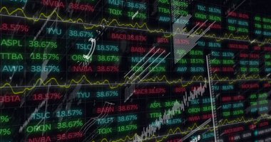 Karanlık arka planda finansal veri işleme resmi. Küresel iş, finans ve veri işleme kavramı dijital olarak oluşturulmuş görüntü.