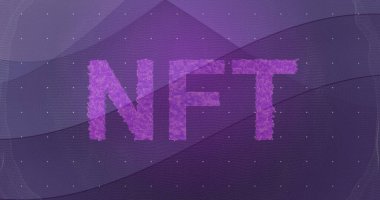 Şekiller üzerinde nft metin resmi. küresel iş, finans ve dijital arayüz kavramı dijital olarak oluşturulmuş görüntü.