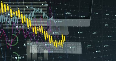 Veri işleme üzerinde bilgisayarın resmi. Küresel iş ve dijital arayüz kavramı dijital olarak oluşturulmuş görüntü.