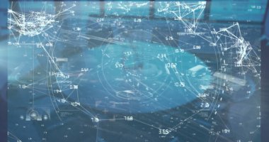 Simgeler ve veri işleme ile dijital arayüzün resmi. Dijital olarak oluşturulan küresel bilgisayar ağı teknolojisi kavramı.