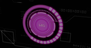 Parlayan elementlerle gelecek arayüzü sahneye hakim. Dijital geri sayım ve soyut veri görselleştirmesi yüksek teknoloji veya siber güvenlik kavramlarını ortaya koyuyor.