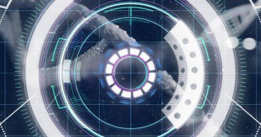 DNA ipliği üzerinde tarama yapan bir kamera görüntüsü. Küresel bilim ve dijital arayüz kavramı dijital olarak oluşturulmuş görüntü.