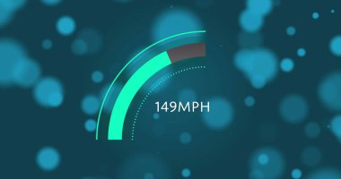 Mavi arka plandaki ışık noktalarının üzerindeki araba paneli görüntüsü. Küresel teknoloji ve dijital arayüz konsepti dijital olarak oluşturuldu.