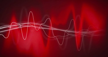 Siyah zemin üzerinde beyaz veri dalgası parlayan kırmızı enerji. Soyut, veri, teknoloji, enerji, dijital arayüz, bağlantı ve iletişim dijital olarak oluşturuldu.