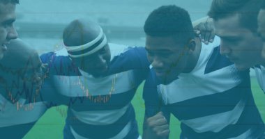 Ragbi oyuncularının istatistikleri. global spor, teknoloji, dijital arayüz ve bağlantılar konsepti dijital olarak oluşturulmuş görüntü.