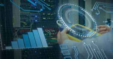 Küre ve bağlantı ağlı metin görüntüsü. Dijital arayüz teknolojisi ve ağ konsepti dijital olarak oluşturuldu.