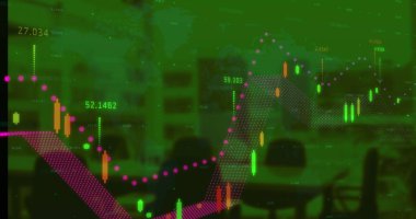 Şehir manzarası üzerinde veri işleme resmi. küresel iş ve dijital arayüz kavramı dijital olarak oluşturulmuş görüntü.