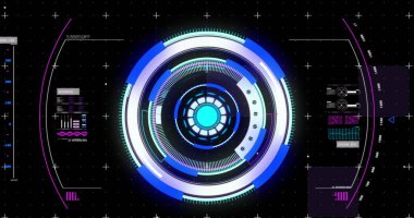 Siyahla ilgili bilgi ve verilerle dairesel tarama. iletişim teknolojisi dijital arayüz kavramı, dijital olarak oluşturulmuş görüntü.