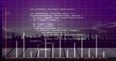 Şehir manzarası üzerinde veri işleme resmi. küresel iş ve dijital arayüz kavramı dijital olarak oluşturulmuş görüntü.