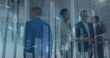 İş adamları üzerinden finansal veri işleme görüntüsü. küresel iş, bağlantılar ve veri işleme kavramı dijital olarak oluşturulmuş görüntü.