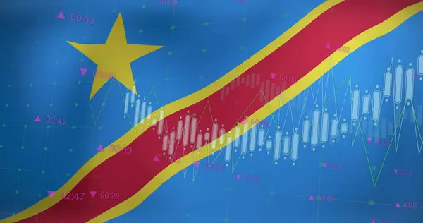 Demokratik Kongo Cumhuriyeti Bayrağı Üzerinde Veri Işleyen Grafiklerin Resmi Ulusal — Stok fotoğraf