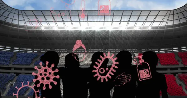 Covid Concept Icons Silhouette Fans Cheering Sports Stadium Sports Competition — Stock Photo, Image