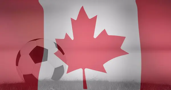 Bild Vifta Canada Flagga Över Fotboll Balll Fotboll Koncept Digitalt — Stockfoto