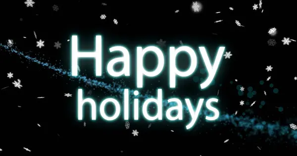 Afbeelding Van Vrolijke Vakantie Tekst Lichte Paden Zwarte Achtergrond Kerst — Stockfoto