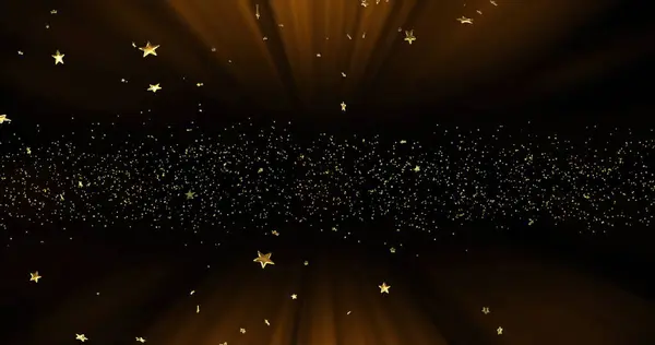 Image Gold Stars Glowing Spots Falling Black Background Tradition Party — Stock Photo, Image