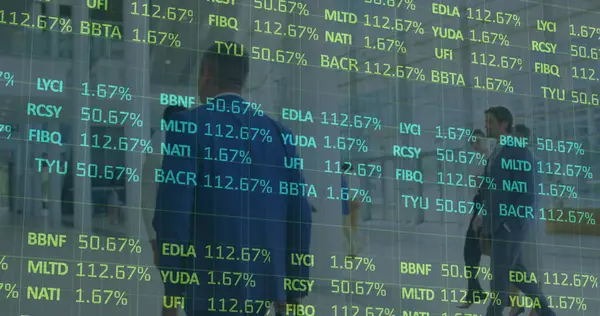 Image Der Finanzdatenverarbeitung Gegenüber Geschäftsleuten Globales Geschäfts Finanz Und Datenverarbeitungskonzept — Stockfoto