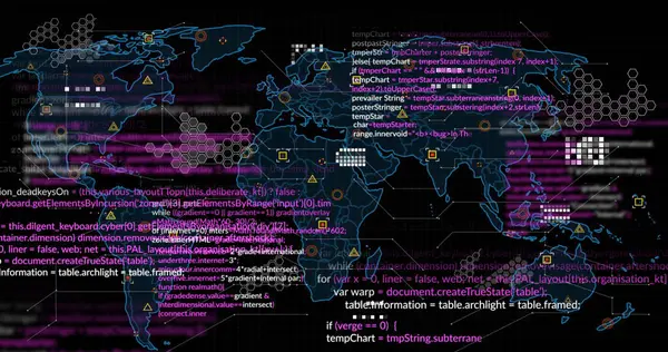 Obraz Markerów Przetwarzania Danych Mapie Świata Globalne Połączenia Interfejs Cyfrowy — Zdjęcie stockowe