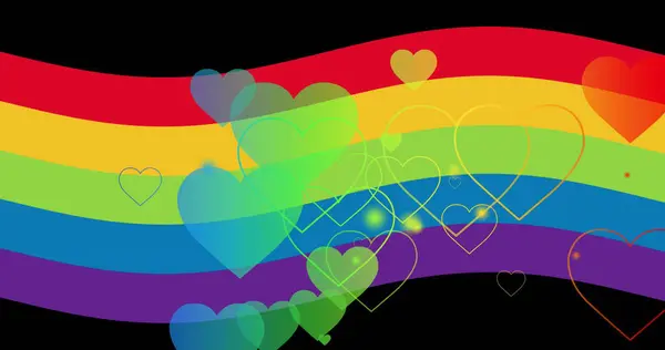 Afbeelding Van Regenboogharten Regenboog Zwarte Achtergrond Pride Month Lgbtq Mensenrechten — Stockfoto