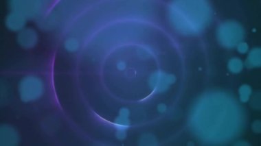 Mavi dairelerin üzerindeki ışık lekelerinin animasyonu. Teknoloji, şablon ve dijital arayüz kavramı dijital olarak oluşturulmuş video.