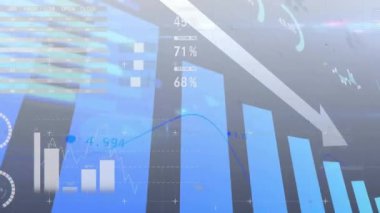 Işık noktalarının üzerindeki veri işleme ve diyagramlarının animasyonu. Teknoloji, iş ve dijital arayüz kavramı dijital olarak oluşturulmuş video.