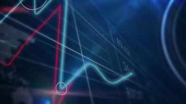 Siyah arkaplandaki bağlantı ağı üzerinden saat ile veri işleme animasyonu. Küresel teknoloji, bilgisayar ve dijital arayüz kavramı dijital olarak oluşturulmuş video.